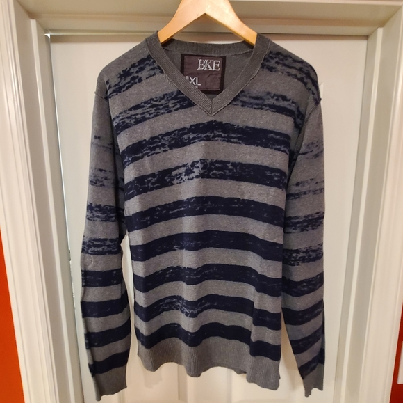 Buckle faded distressed striped v-neck sweater grey navy - Picture 3 of 6